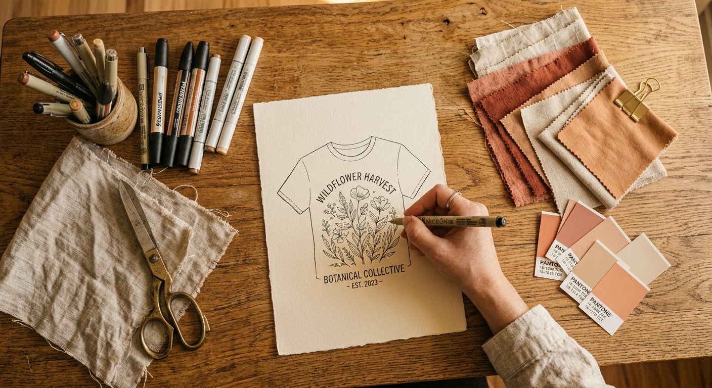 A creator sketching a new tee design at the Wiw atelier